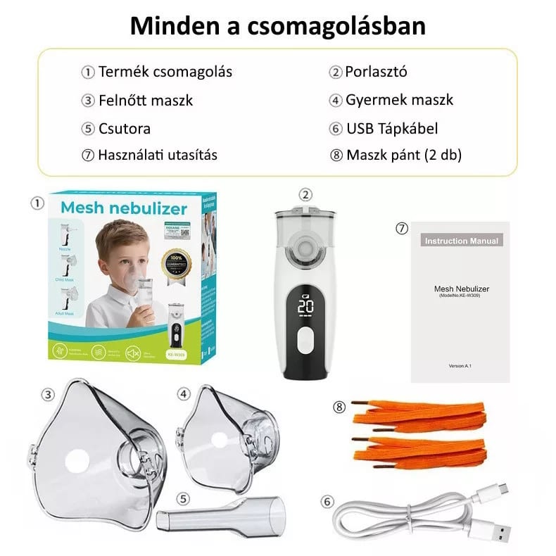 KE-W309 ultrahangos inhalátor, 3 fokozatú porlasztással, fehér/fekete – 2. kép